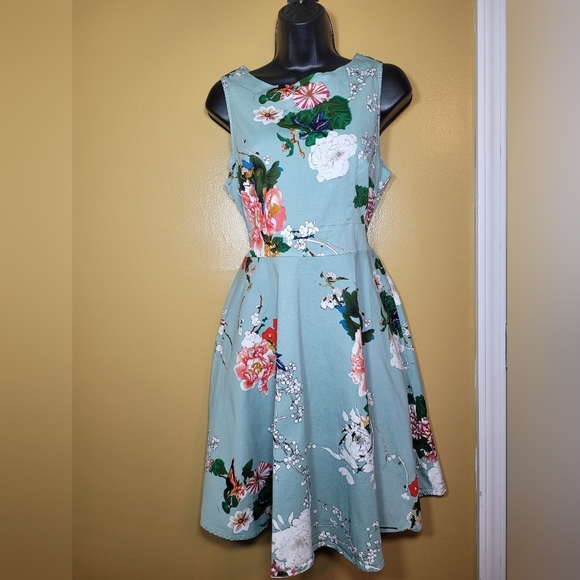 Acevog Floral A-Line Rockabilly Retro Dress sz XL - Picture 1 of 10